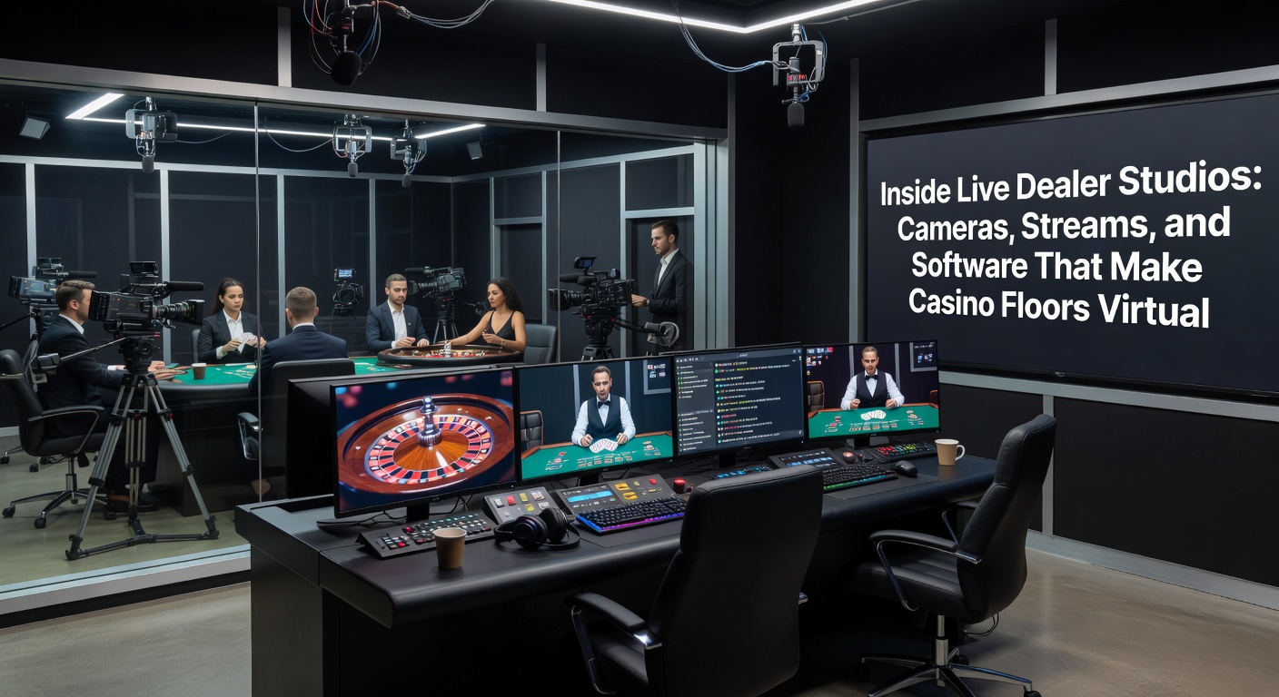 Moderne Live-Dealer-Studio mit mehreren Kameras und professionellem Setup, das den Übergang vom physischen Casino zum virtuellen Erlebnis zeigt