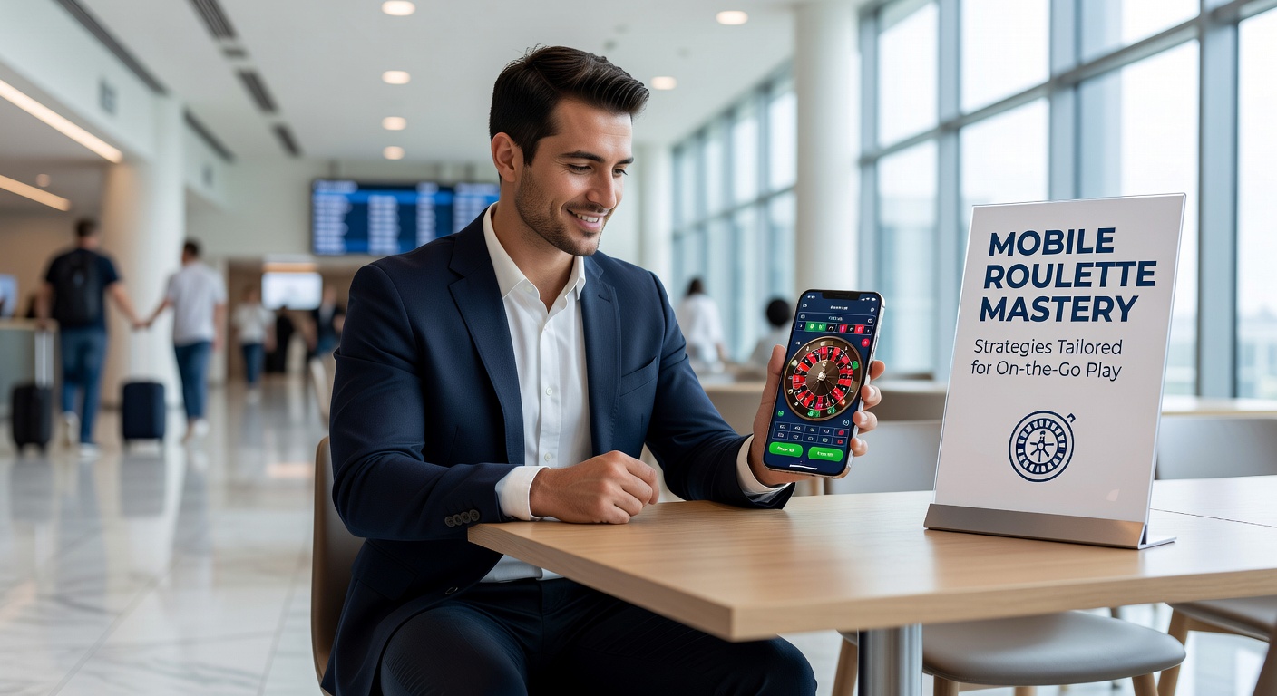 Smartphone mit laufender Roulette-App während eines Spaziergangs, Symbol für mobiles Spielen unterwegs