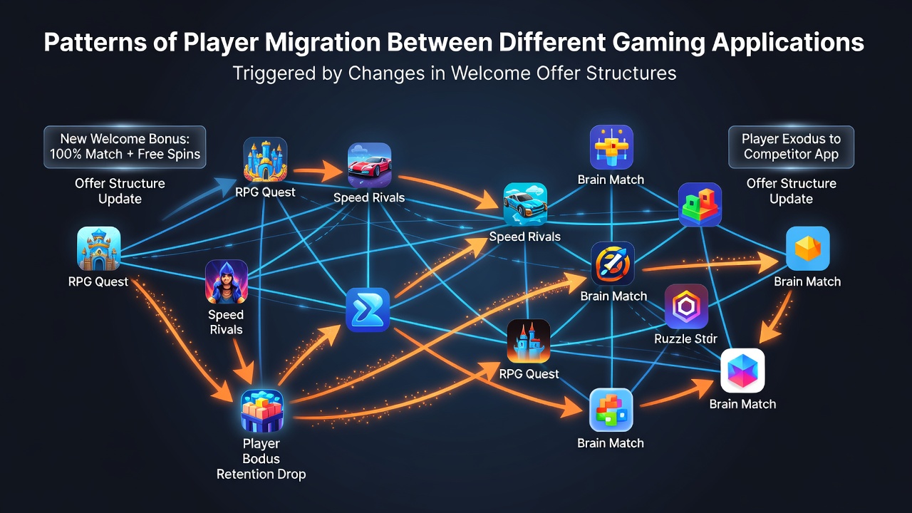 Diagramm zur Spielermigration zwischen Gaming-Apps durch Bonusänderungen